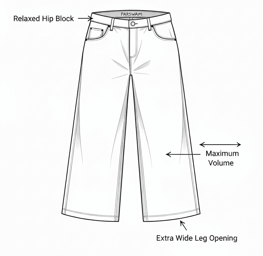 Wide leg super loose fit illustration